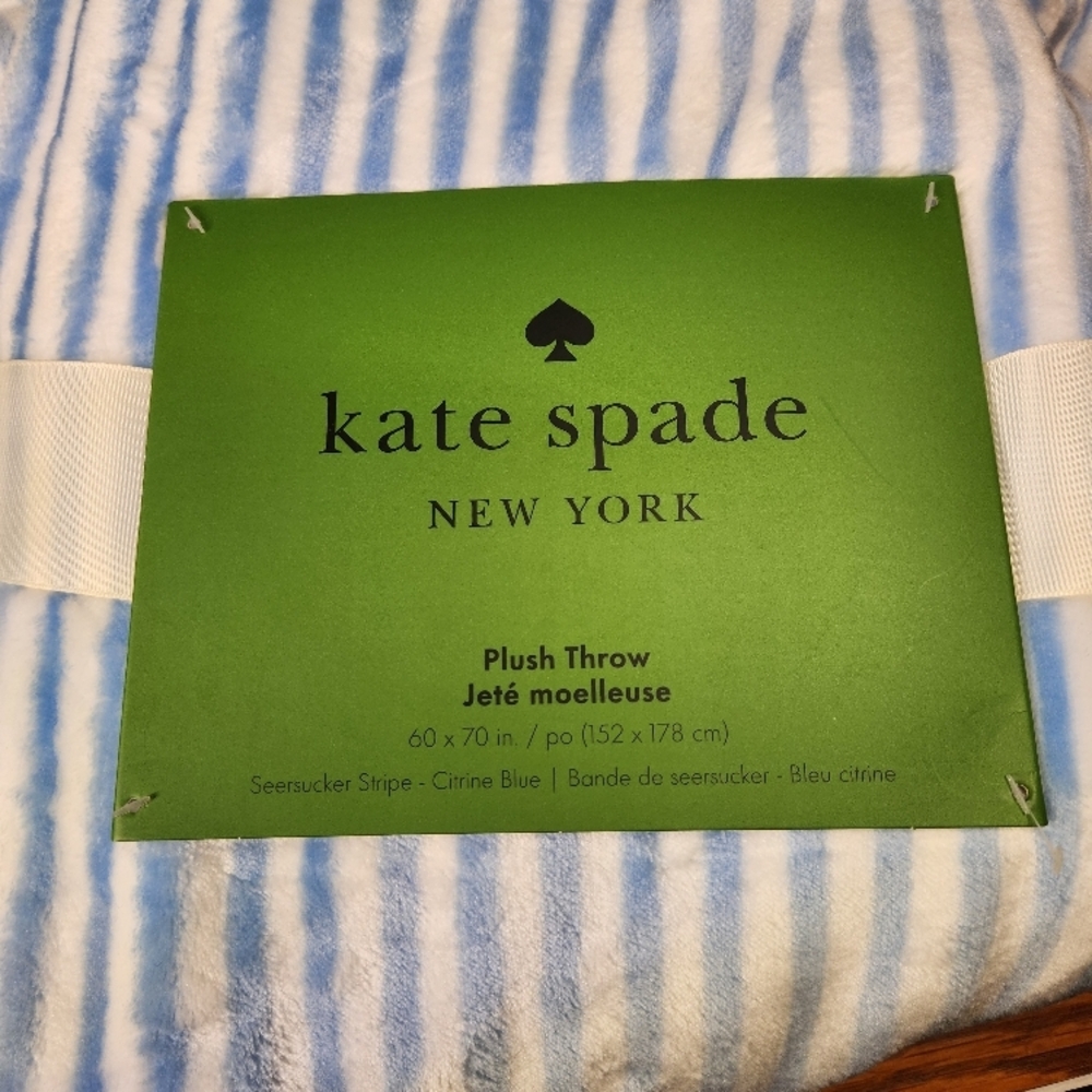 kate spade New York Blue & White Striped Plush Throw - Picture 2 of 4
